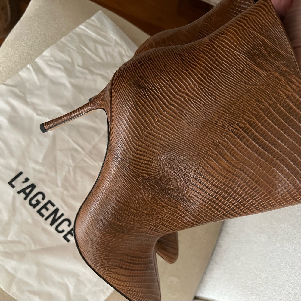 L'AGENCE Brown Croc-Embossed Heeled Boots - Picture 5 of 10